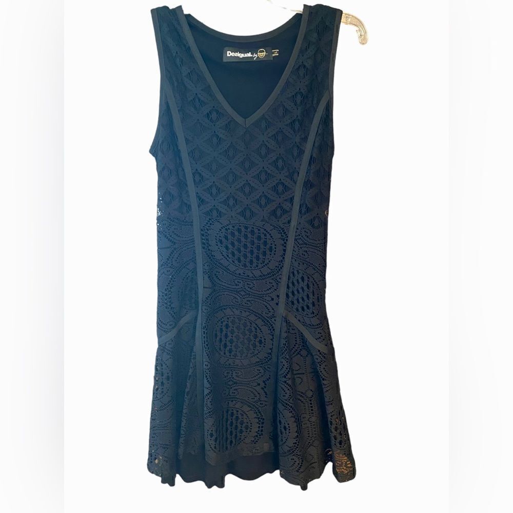 Desiqual Sz M* Black Croatia Lace Fitted Sexy All Over Lace Evening Mini Dress